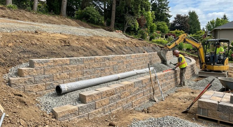 Block Retaining Wall Installation in Rockwall, TX